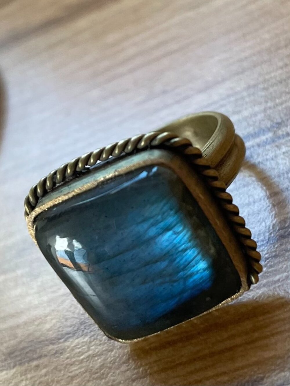 Stunning Labradorite Antiqued Brass Ring